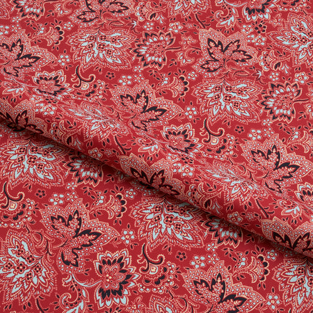 Vintage Red Floral Pattern  Printed Spandex Fabric | Blue Moon Fabrics