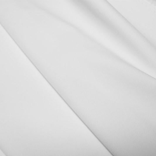 A flat sample of polyester lycra fabric in the color white.