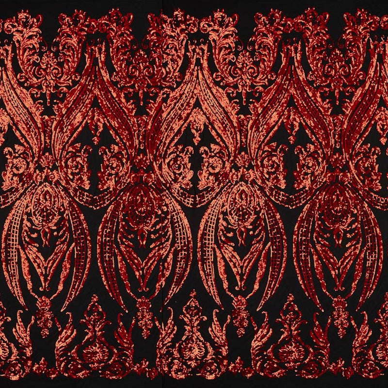 A panel of Amelia. Early Hollywood-inspired design with embroidered red sequin on a black stretch mesh base.
