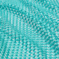 A flat sample of chequered knitted lace sequin in the color aqua.