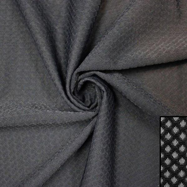 A swirled piece of Hive Textured Spandex in the color black.