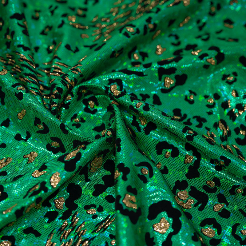 Swirled piece of Jag City Shattered Glass Foiled Spandex in the color Emerald green