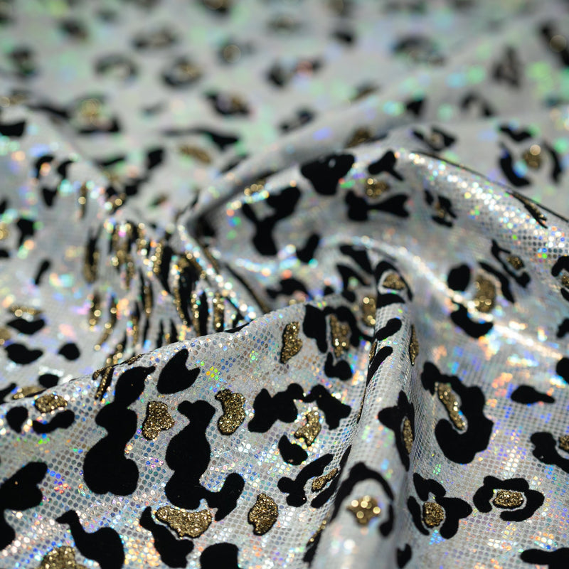 Detailed shot of Jag City Shattered Glass Foiled Spandex in the color Snow-White