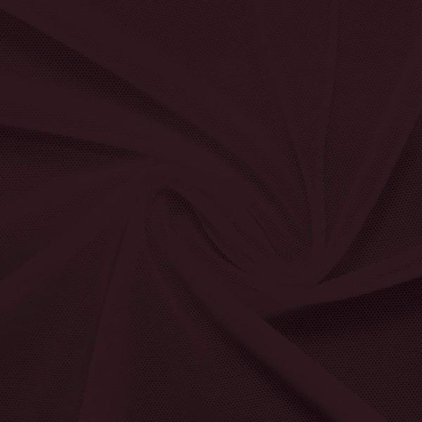 A swirled piece of nylon spandex power mesh in the color aubergine.