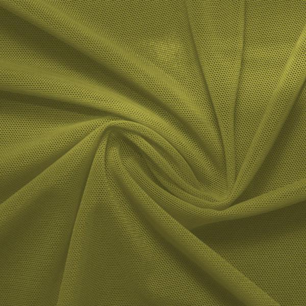 A swirled piece of nylon spandex power mesh in the color avocado.