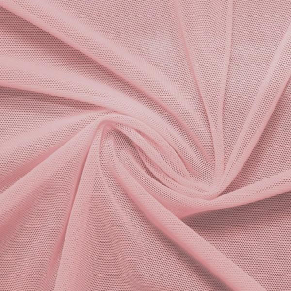 A swirled piece of nylon spandex power mesh in the color blush.