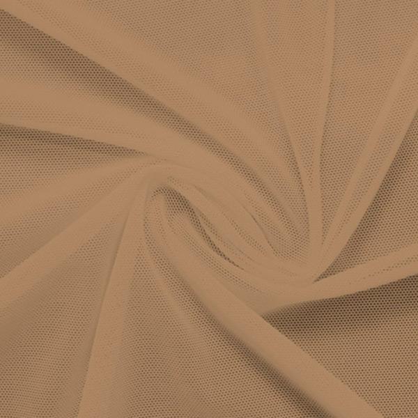 A swirled piece of nylon spandex power mesh in the color honey beige.