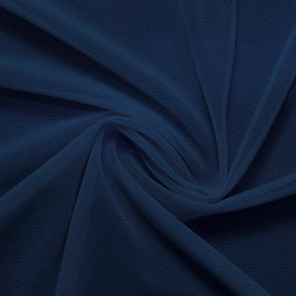 A swirled piece of nylon spandex power mesh in the color navy.
