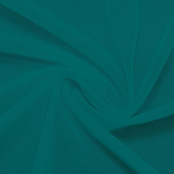 A swirled piece of nylon spandex power mesh in the color ocean.