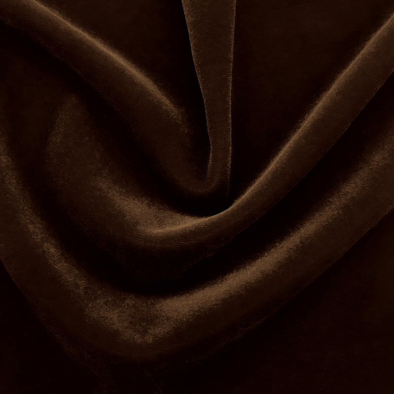 A swirled sample of regal matte stretch velvet in the color brown.