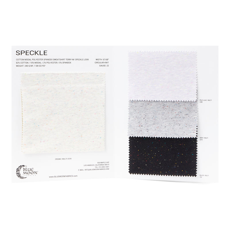 A sample of SPANDEX-INSIDE Speckle Cotton Polyester Modal Spandex Color Card  with all color options