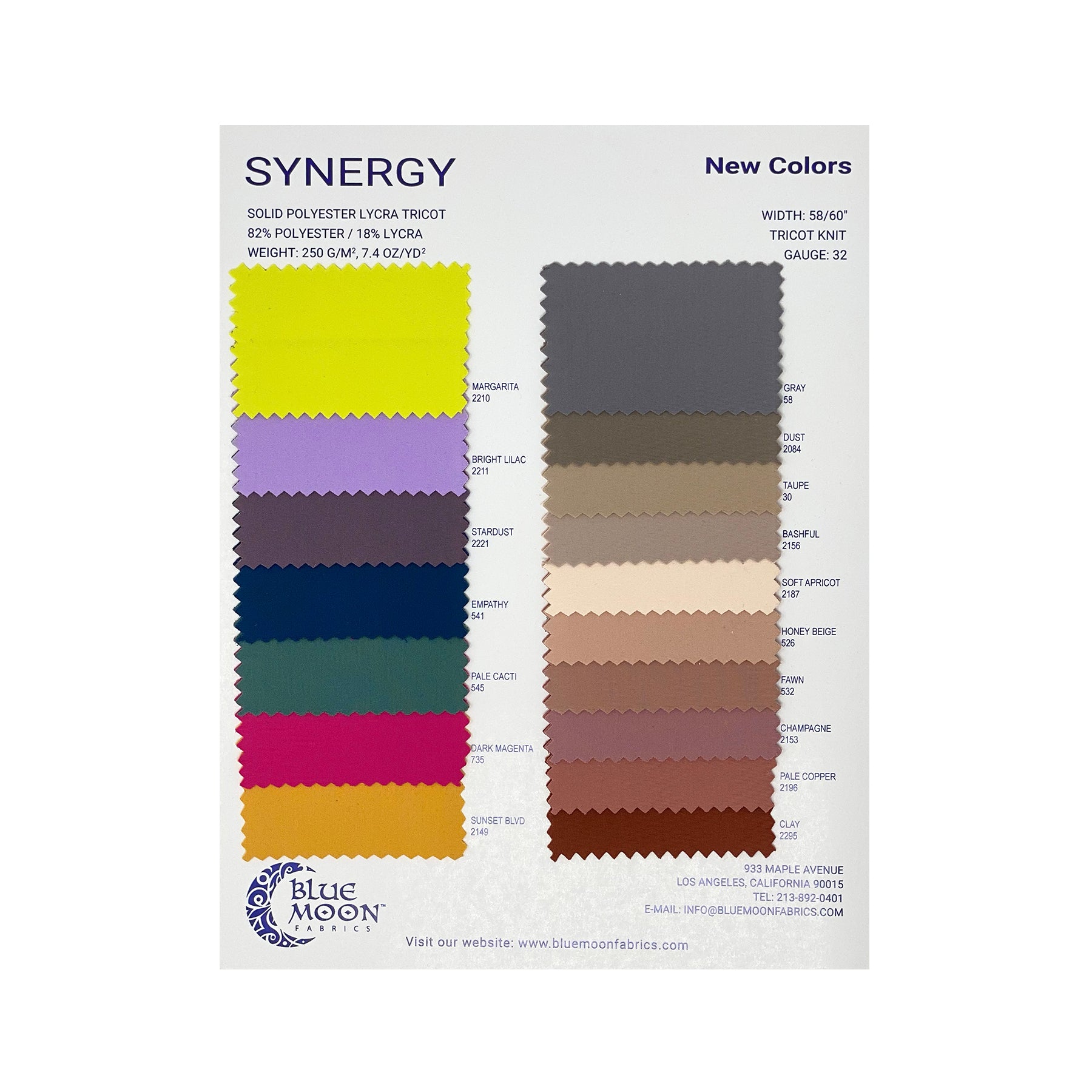 Synergy Polyester Lycra Color Card | Blue Moon Fabrics