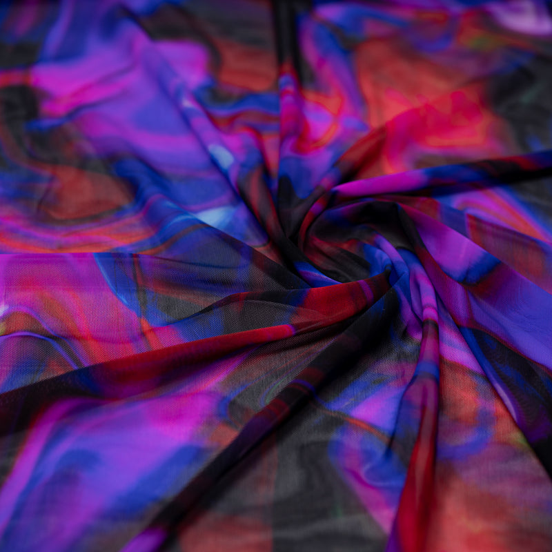 Swirled sample shot of Twilight Swirl Printed Power Mesh
