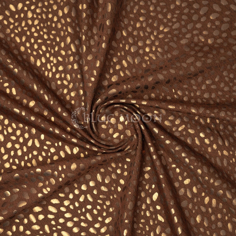 Detailed shot of Abstract Animal Foil Printed Spandex in color Espresso/Matte Dark Brown.