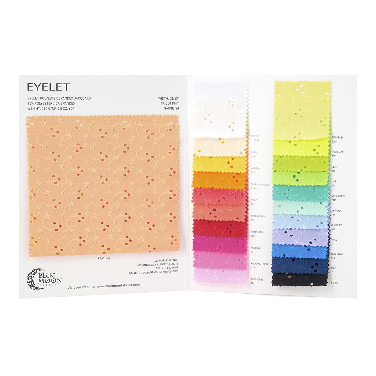 Eyelet Color Eyelet Polyester Spandex Jacquard Spandex Color Card | Blue Moon Fabri