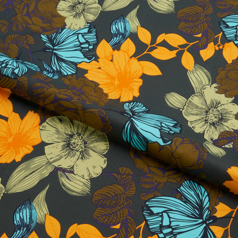 Retro Flowers Printed Spandex Fabric | Blue Moon Fabrics