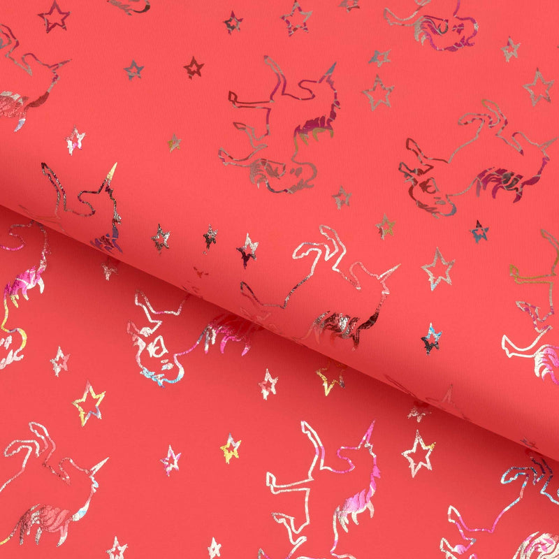 Unicorns Foil in Pink Printed Spandex Fabric | Blue Moon Fabrics