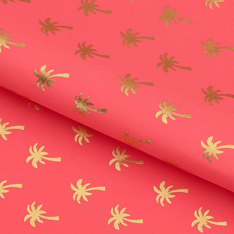 Palm Trees Foil In Pink Printed Spandex Fabric | Blue Moon Fabrics