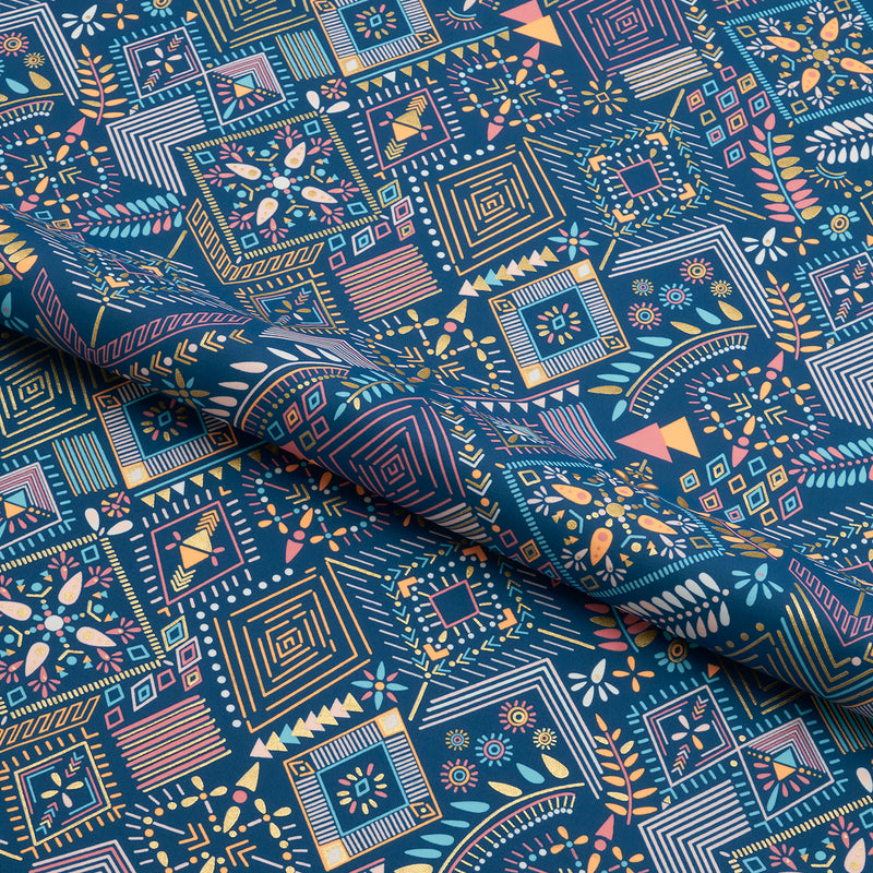 Tribal Ethnic Foil Printed Spandex Fabric | Blue Moon Fabrics