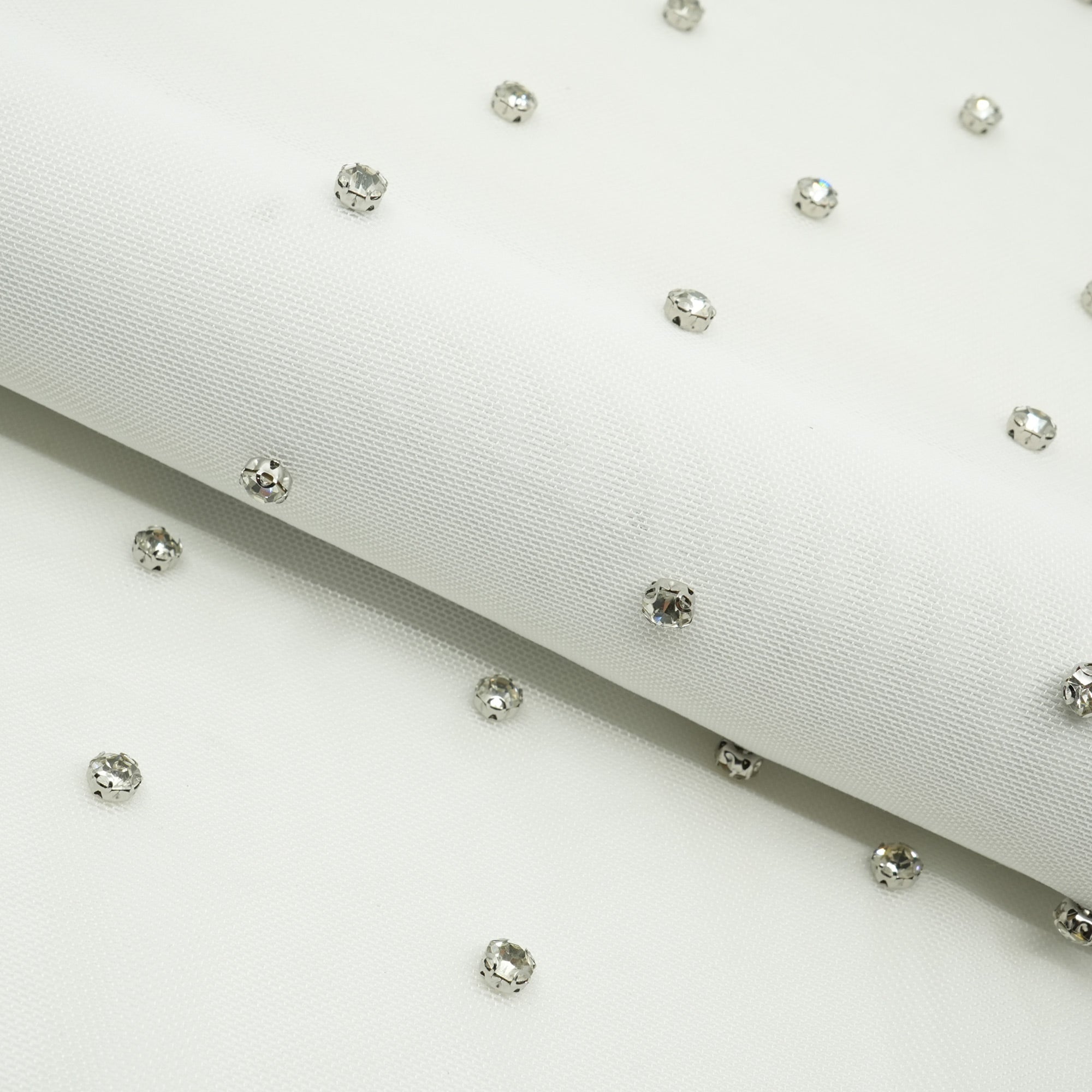 White Rhinestone Mesh Stellar Rhinestone Stretch Mesh Fabric | Blue Moon Fabrics