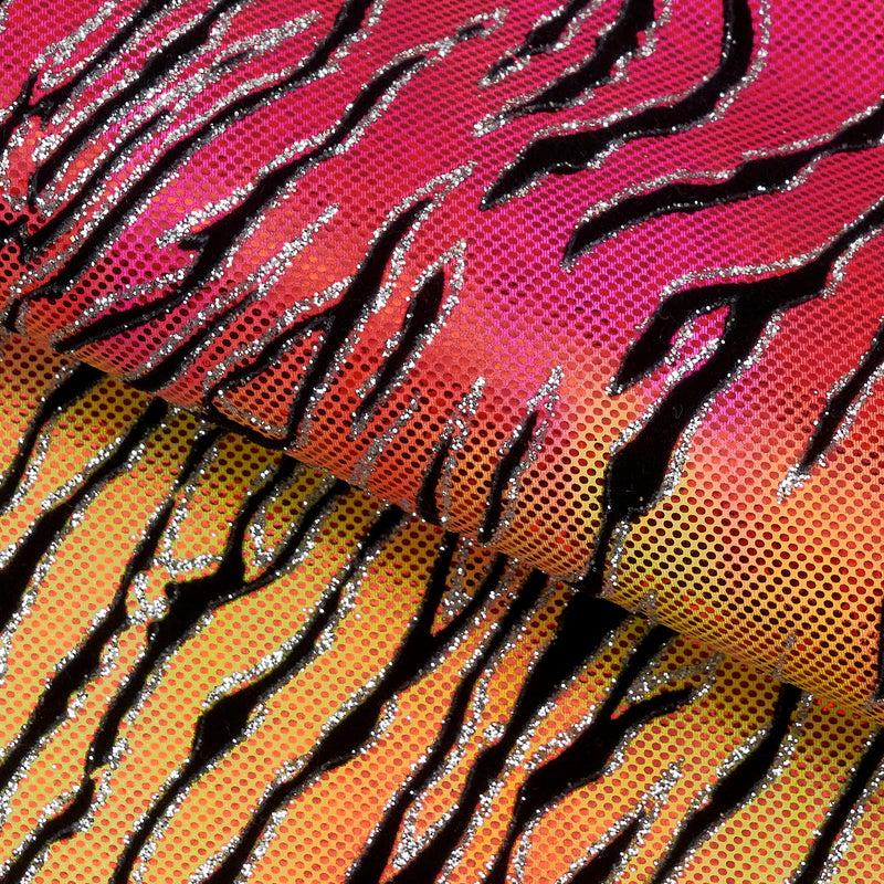 Serengeti Foil Glittered Flocked Stretch Mesh | Blue Moon Fabrics