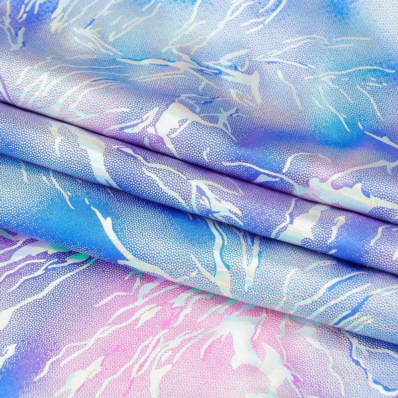 Tie Dye Thunder Hologram Spandex Fabric | Blue Moon Fabrics