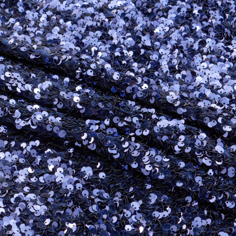 A sample of Duchess Stretch Velvet Sequin in the color Navy 