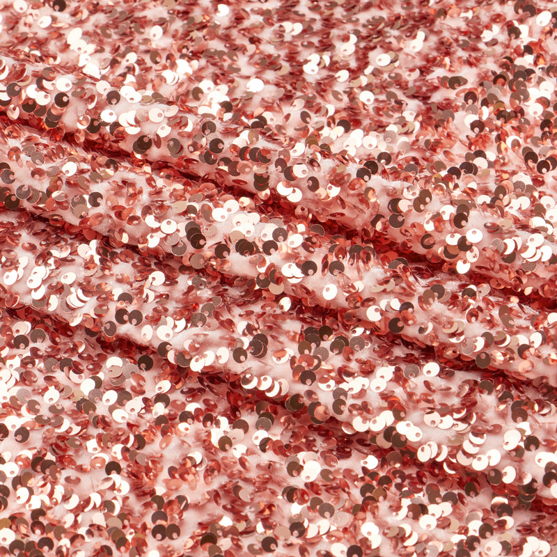 A sample of Duchess Stretch Velvet Sequin in the color Rosegold