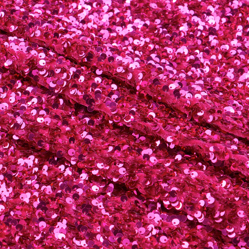 A sample of Duchess Stretch Velvet Sequin in the color Fuchsia 