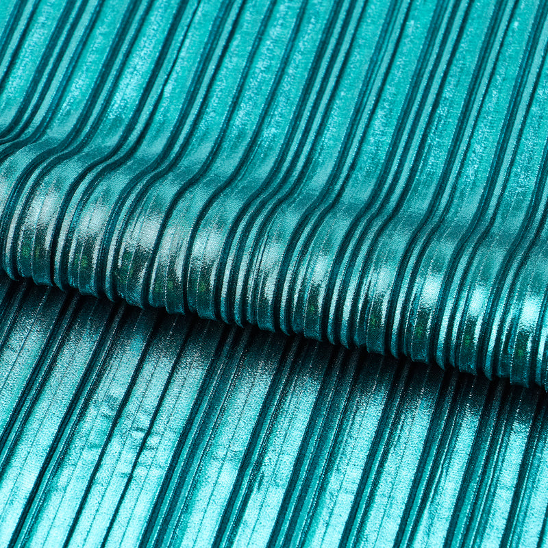 Detailed photograph of Titanium Pleated Polyester Fabric in the color Black/Turq