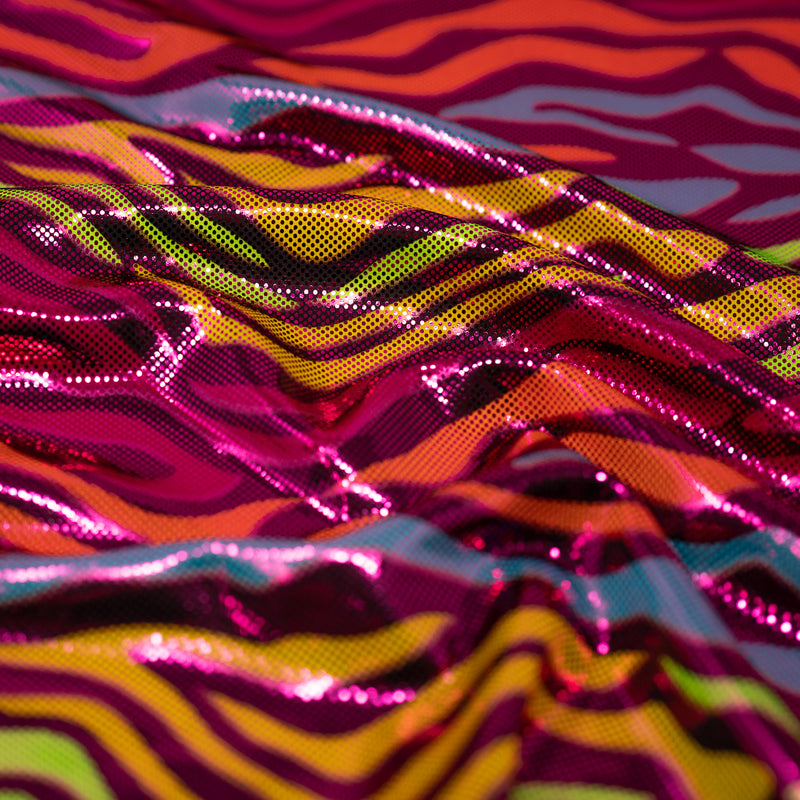 Detailed shot of Fantastic Fever Foiled Spandex in the color Fuchsia 