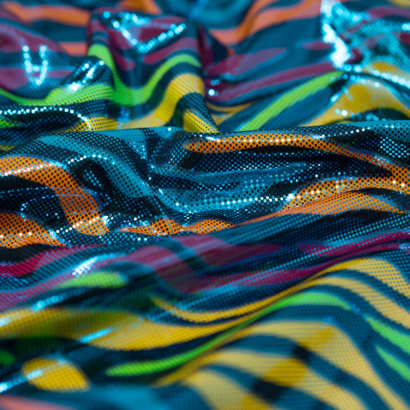 Detailed photograph of Fantastic Fever Foiled Spandex in the color Turquoise