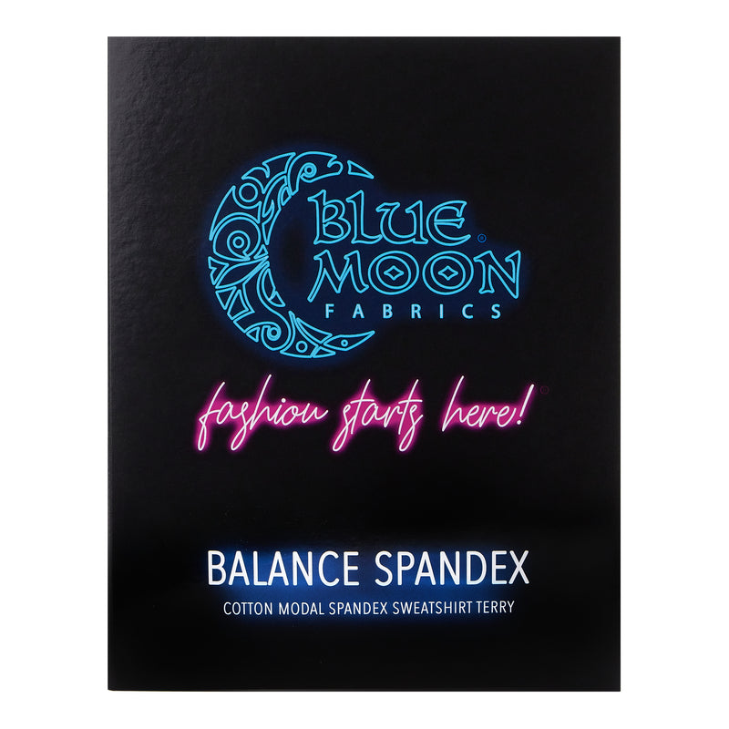 SPANDEX-FRONT Cover shot of Balance Cotton Modal Terry Spandex Color Card in Blue Moon Fabrics