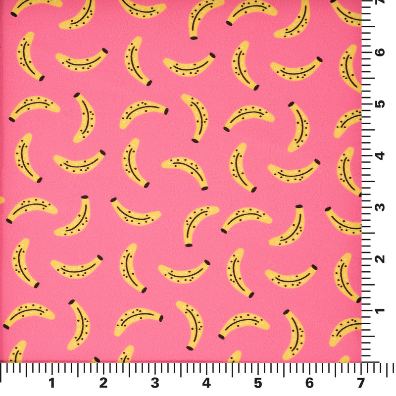 A measurement panel of Bananas on Pink Printed Spandex Fabric