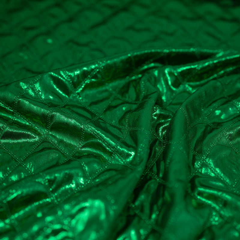 Swirled sample shot of Betty Embossed Metallic Polyester in Kelly.