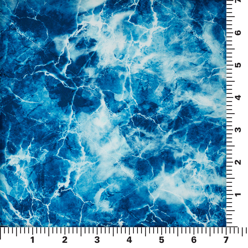 A measurement panel of Blue Magic Marble Printed Spandex