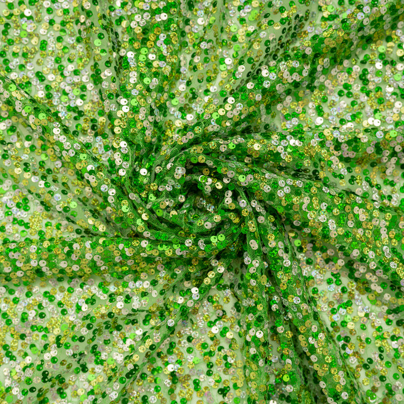 A swirled sample of Caberet Mesh Sequin in Kelly