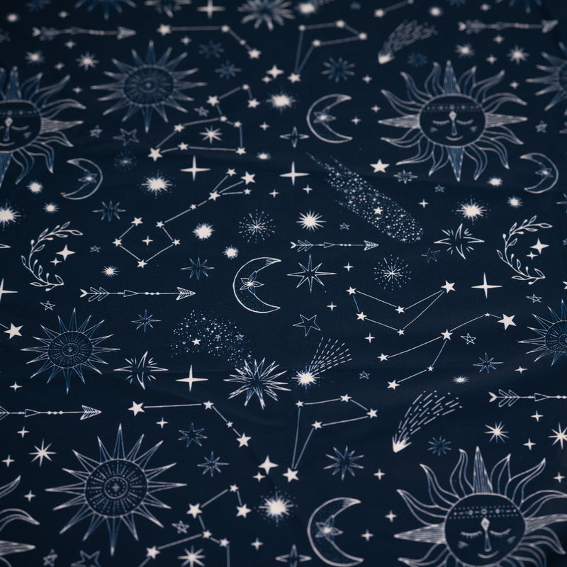 Detailed shot of Celestial Bodies Printed Spandex.