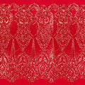 A panel of Celine, a Victorian-inspired design with embroidered red sequin on a red stretch mesh base.