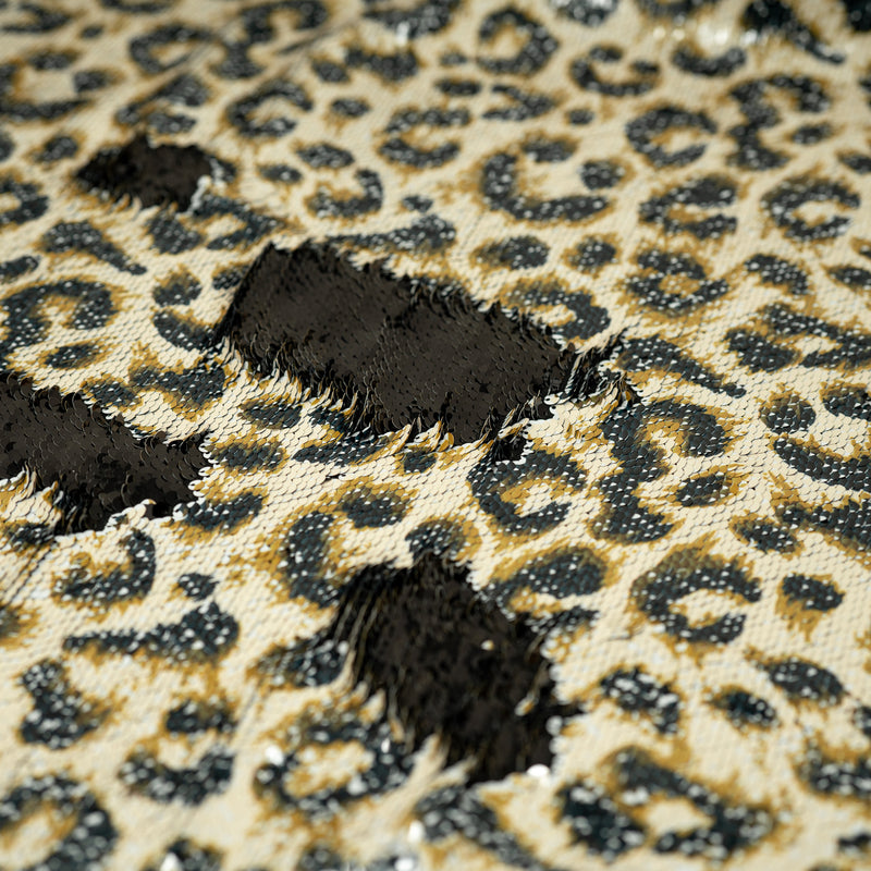 Detailed shot of Cheetah Printed Flip Sequin on Spandex