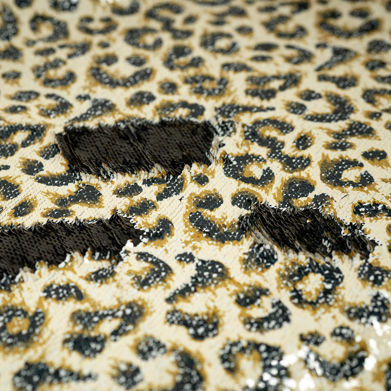 Detailed shot of Cheetah Printed Flip Sequin on Spandex