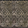 A panel of Cleopatra. Egyptian-inspired design with embroidered gold sequin on a black stretch mesh base.