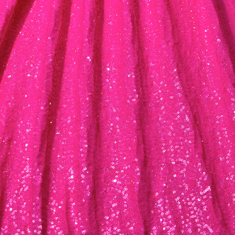 A panel of Cosmic GLOW spandex sequin in Neon Pink available at Blue Moon Fabrics.