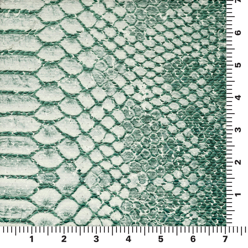 A measurement panel of Crocodile Printed Flip Sequin on Spandex in the color white-green