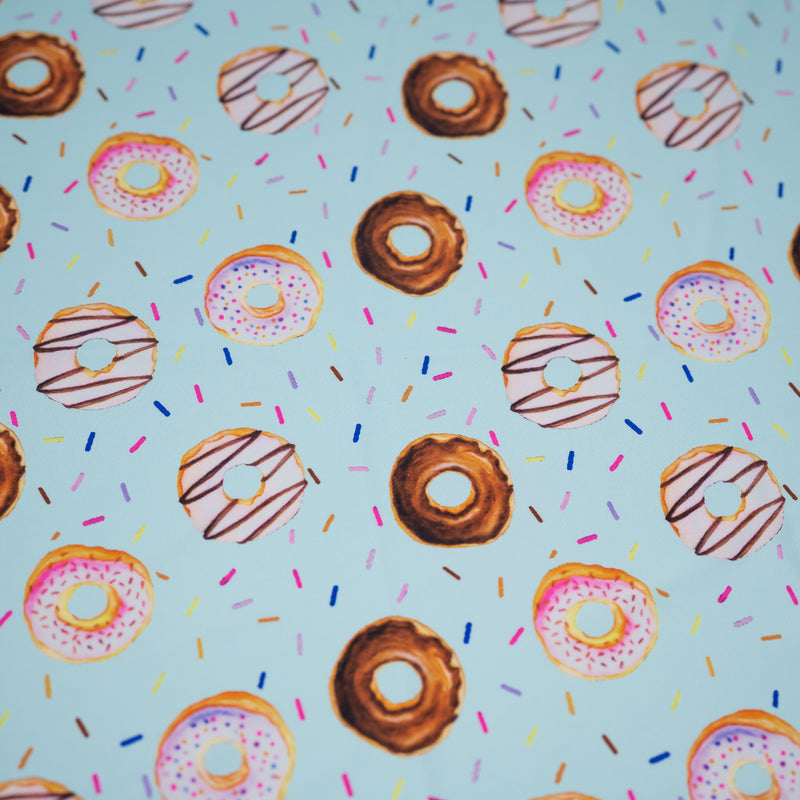 Detailed shot of Dancing Doughnuts Printed Spandex.