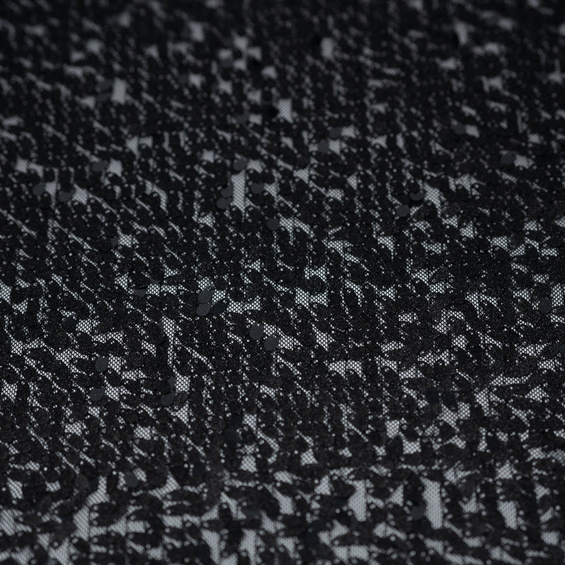 A flat sample of Dark Shimmer Mesh Sequin in the color Black