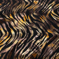 A flat sampele of desert zebra foil printed spandex in Black Shiny Foil.