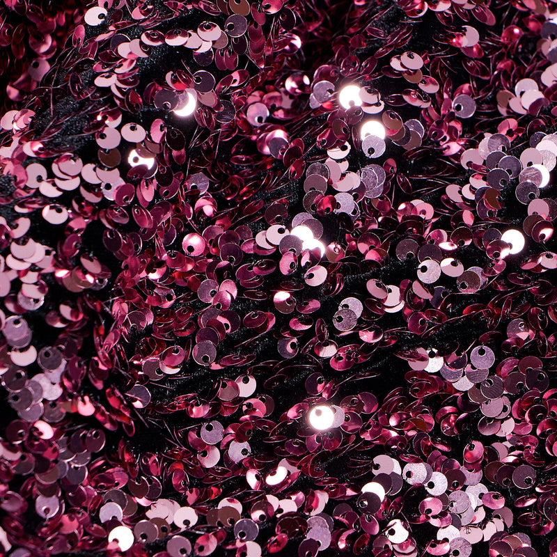 A sample of Duchess Stretch Velvet Sequin in the color Black/Rose
