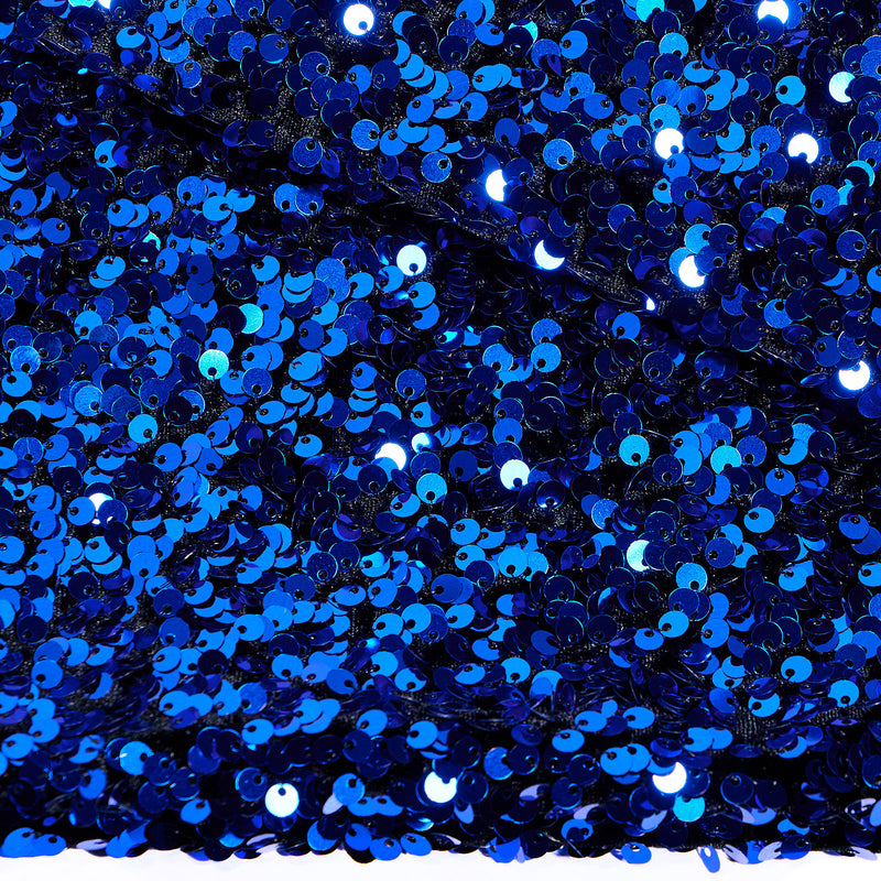 A sample of Duchess Stretch Velvet Sequin in the color Black/Royal