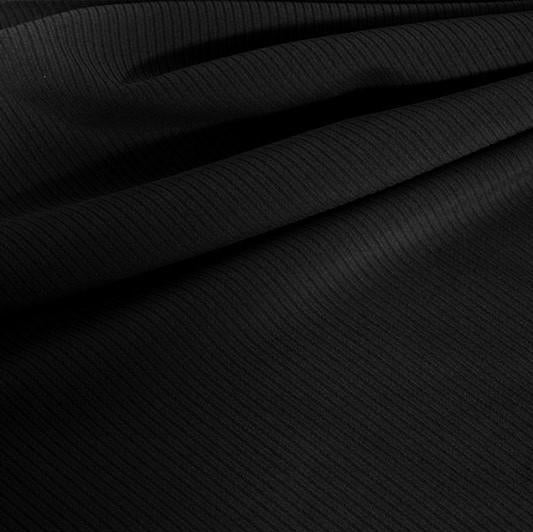 A draped sample of double ribbed spandex in the color black.